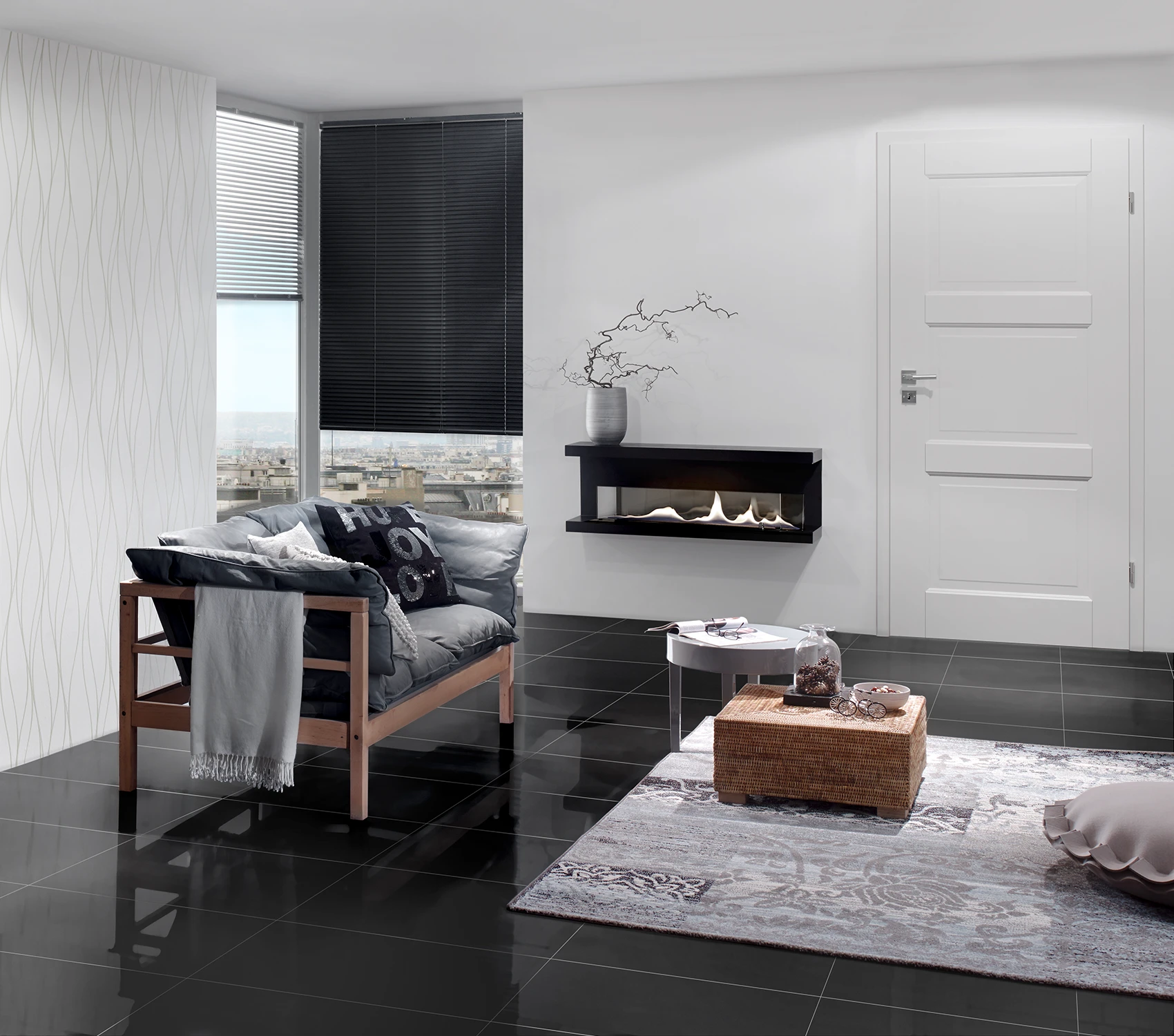 BAWO Weißlacktür in modernem Wohnraum - weiße Innentür in Wohnzimmer